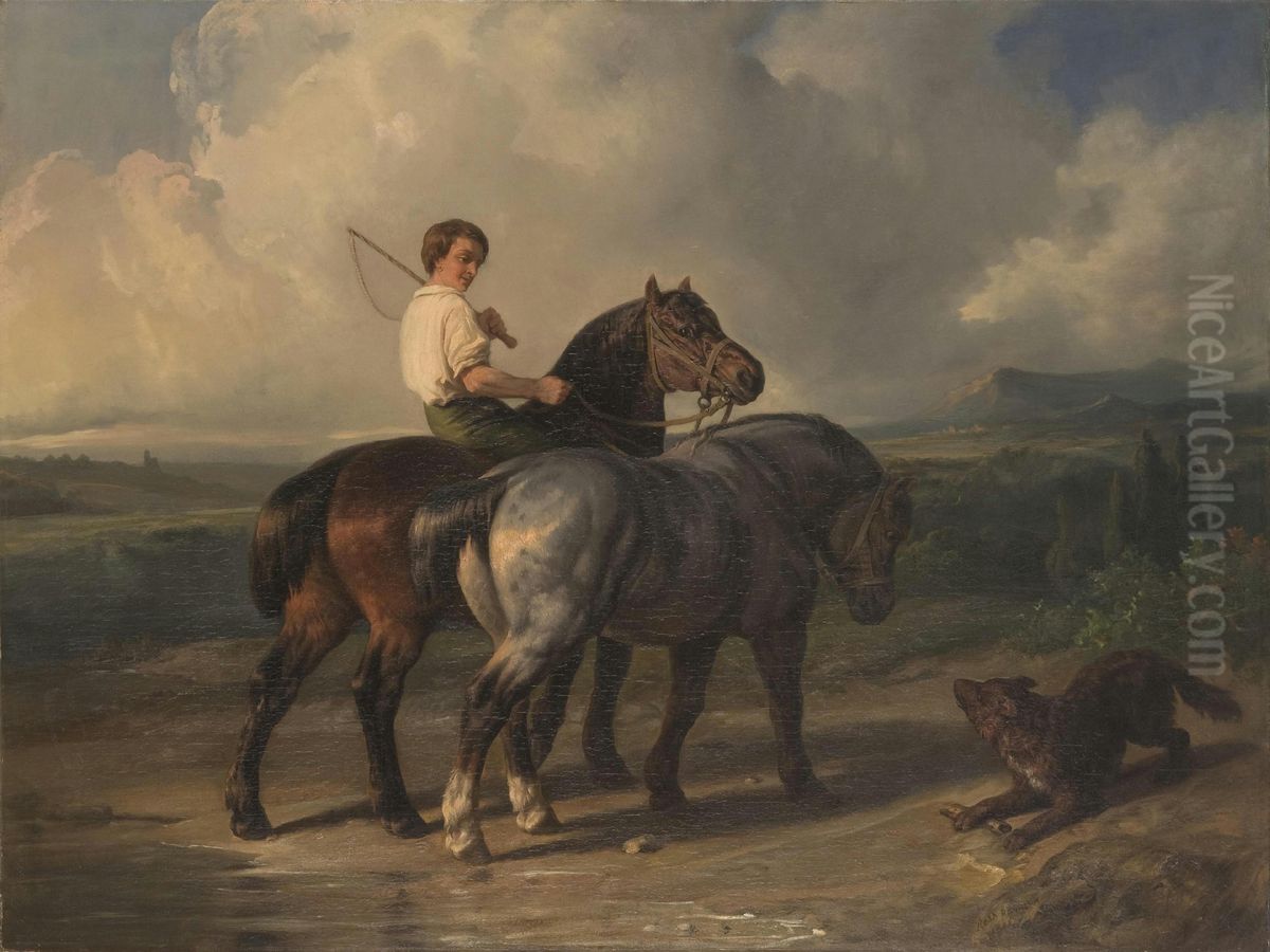 Two Horses Oil Painting by Rosa Bonheur