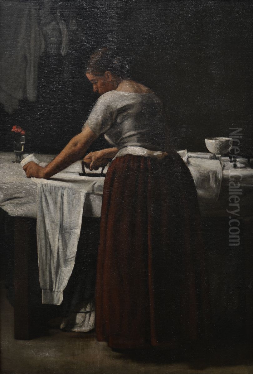 Woman Ironing Oil Painting by Francois Bonvin