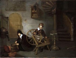 Interior with a spinner and a woman scraping carrots