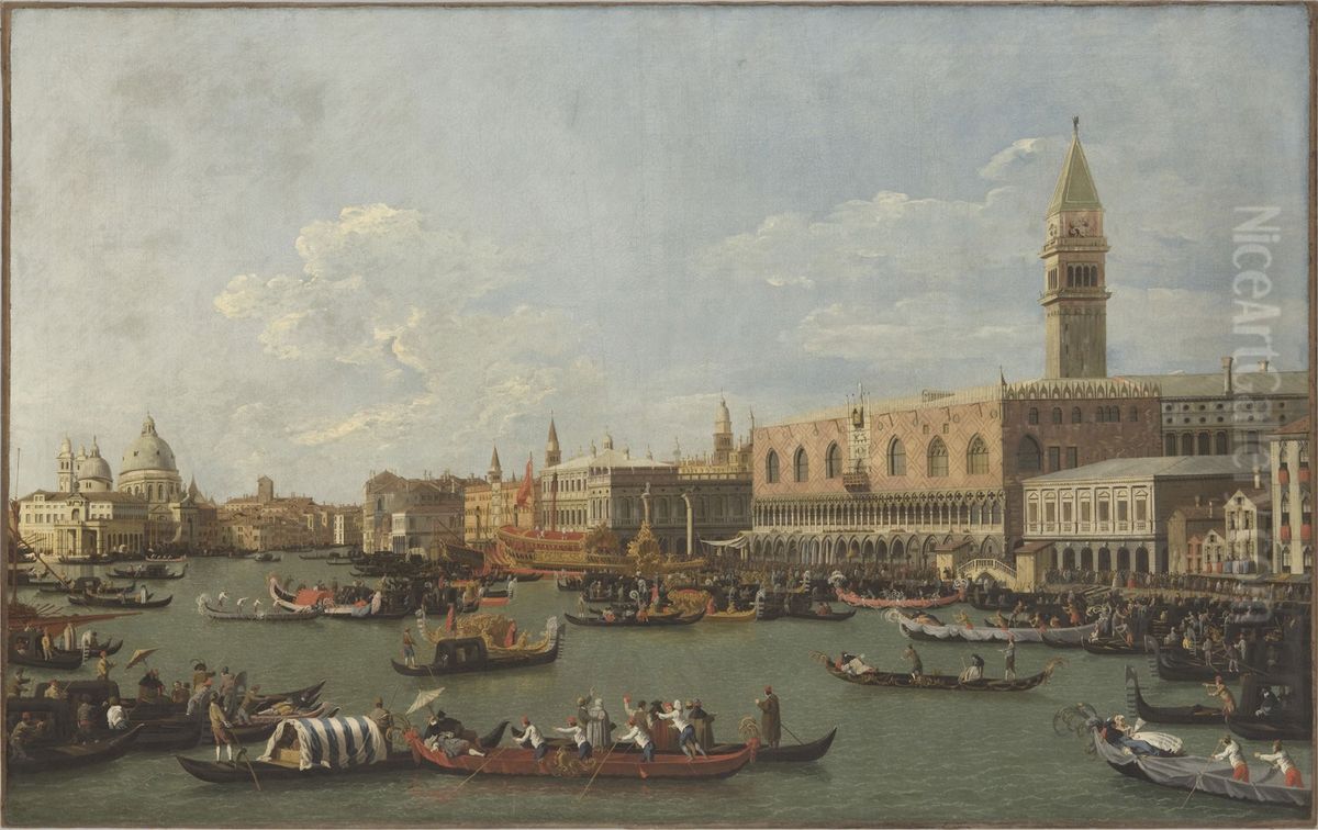 The Bucintoro at the Molo on Ascension Day) Oil Painting by Canaletto