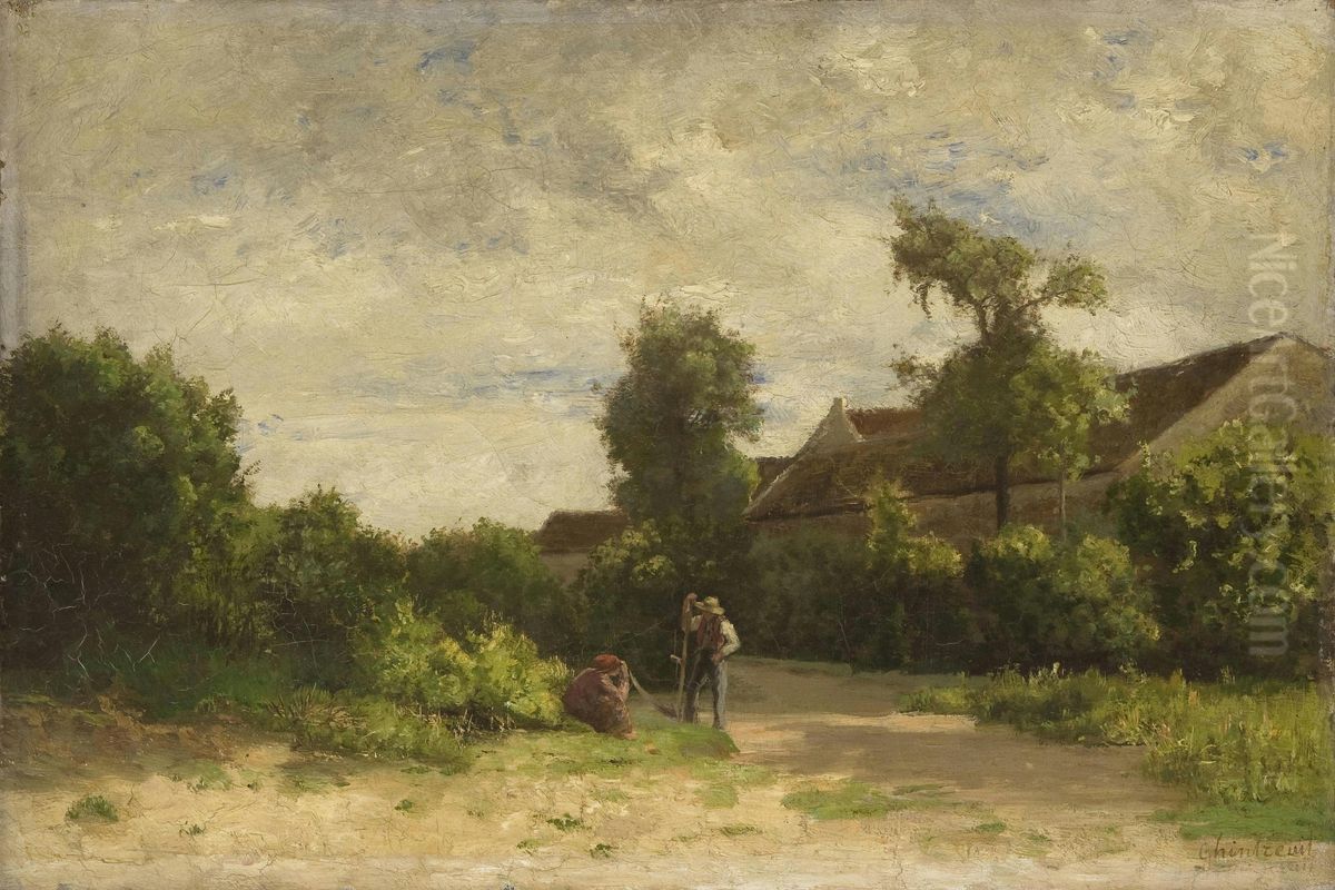 Village Road and Two Figures Oil Painting by Antoine Chintreuil