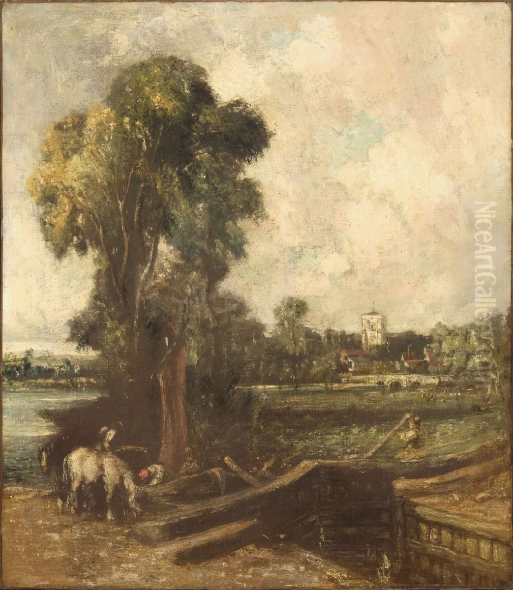 Landscape with a Lock Oil Painting by John Constable