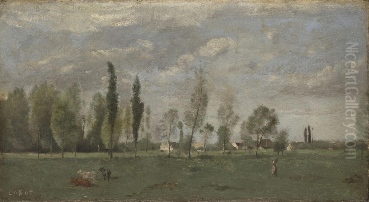 Fields of Saint-Ouen Oil Painting by Jean-Baptiste Camille Corot