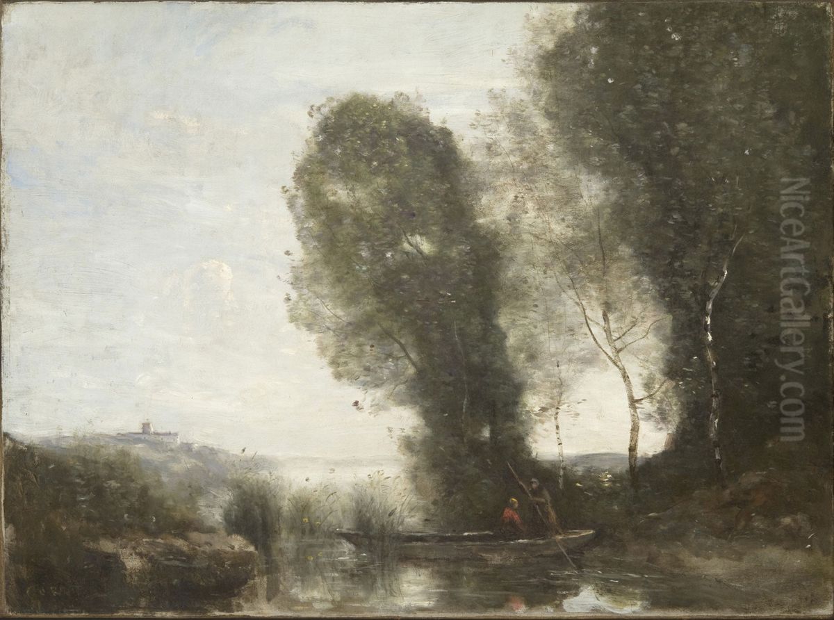 The Ferry Oil Painting by Jean-Baptiste Camille Corot