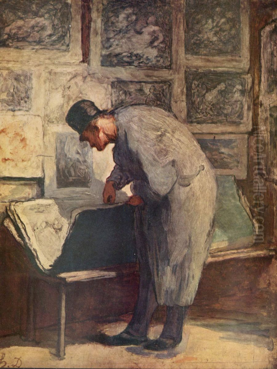 The Print Collector Oil Painting by Honore Daumier