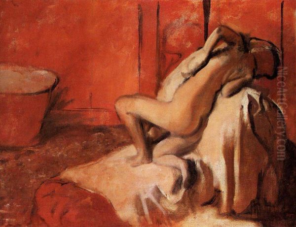 After the Bath (Woman Drying Herself) Oil Painting by Edgar Degas