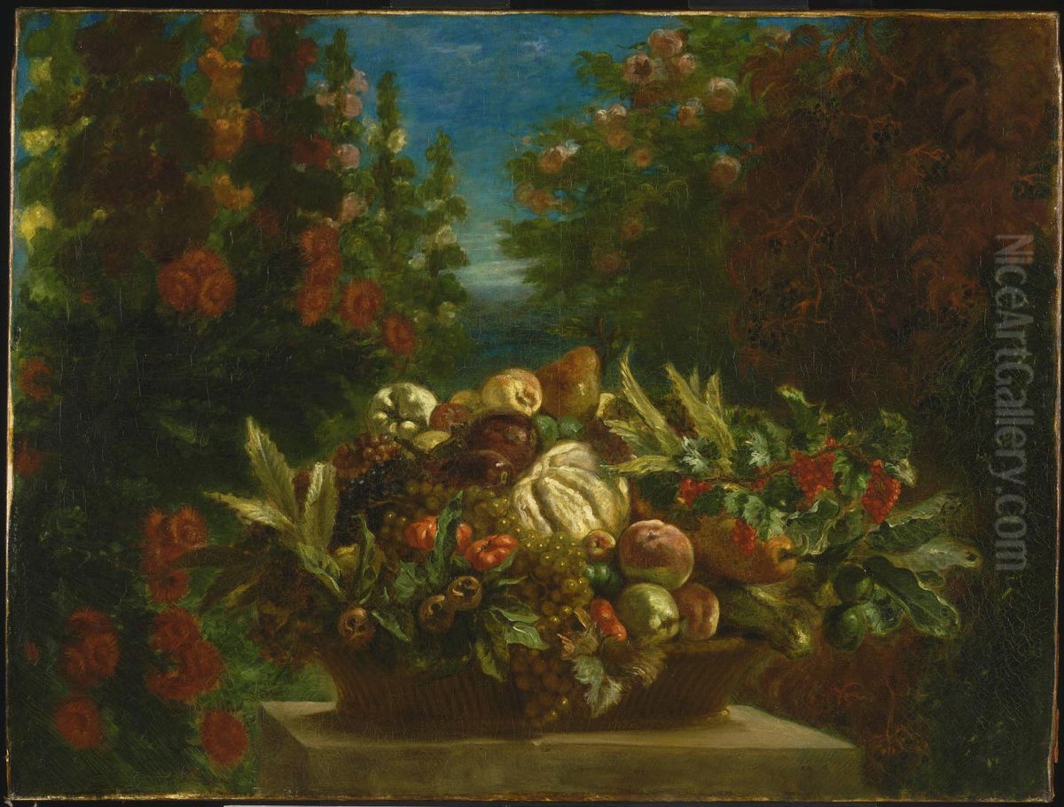 Still Life with Flowers and Fruit Oil Painting by Eugene Delacroix