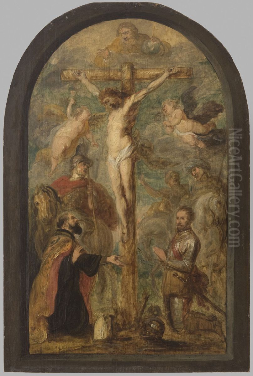 The Crucifixion, with a Bishop, a Saint, and a Donor in Armor Oil Painting by Sir Anthony Van Dyck