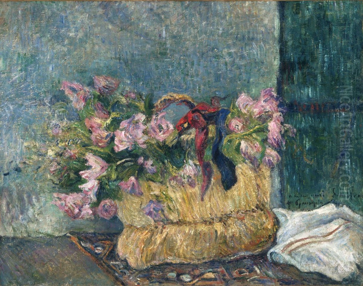 Still Life with Moss Roses in a Basket Oil Painting by Paul Gauguin Still Life with Moss Roses in a Basket Oil Painting by Paul Gauguin