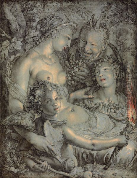 Sine Cerere et Libero friget VenusEnglish:Without Ceres and Bacchus, Venus Would Freeze Oil Painting by Goltzius Hendrick