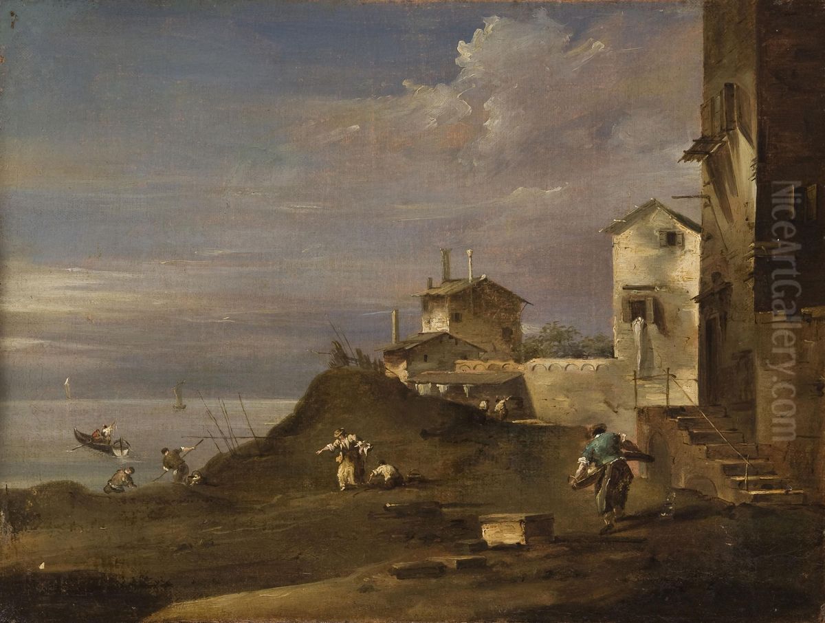 Landscape with Cottages on Dunes Oil Painting by Francesco Guardi