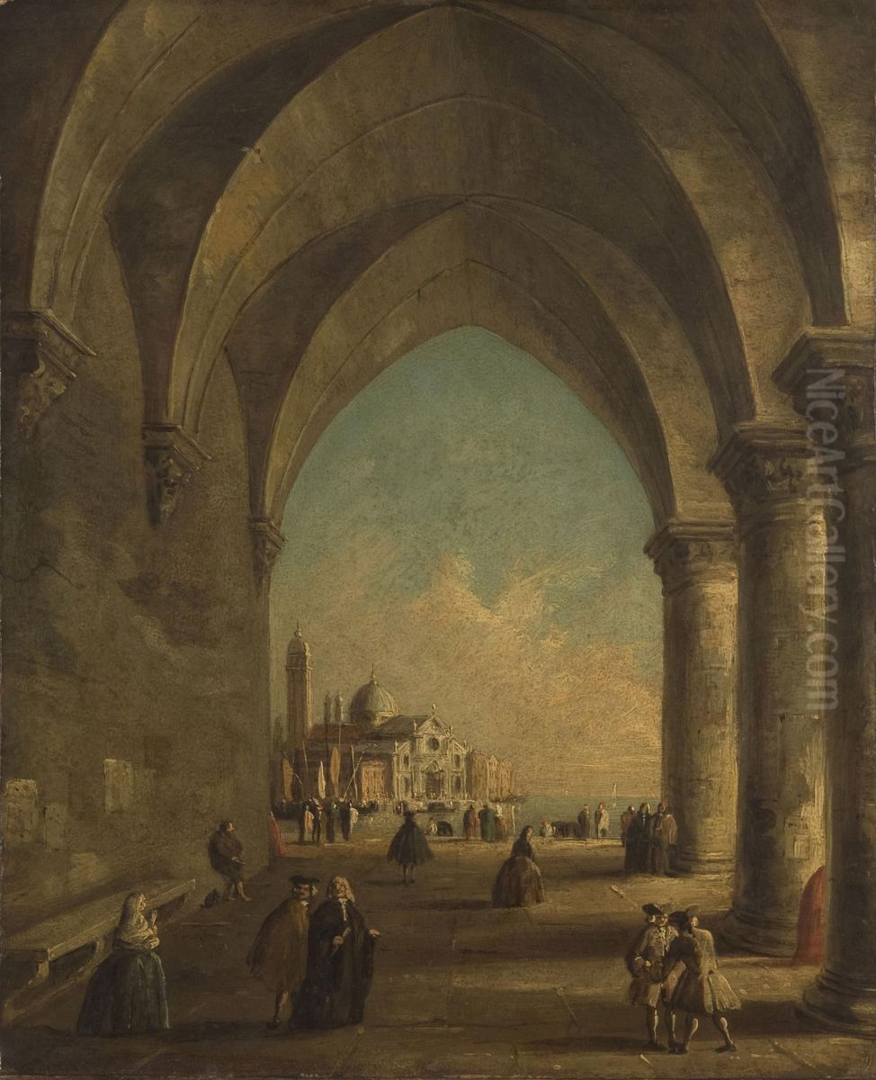 San Giorgio Maggiore Seen through the Arches of the Doge's Palace Oil Painting by Francesco Guardi