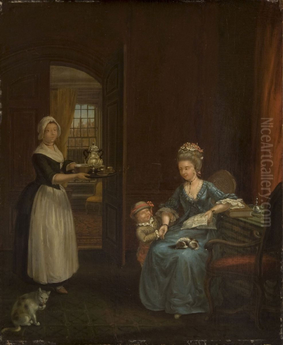 A Lady and a Servant Oil Painting by Maria Margaretha La Fargue