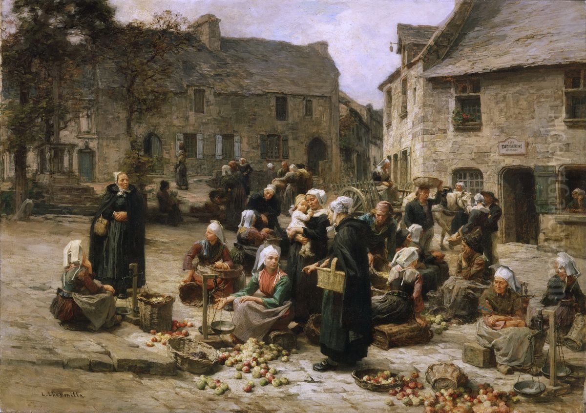 Apple Market,Landerneau, Brittany Oil Painting by Leon Augustin Lhermitte