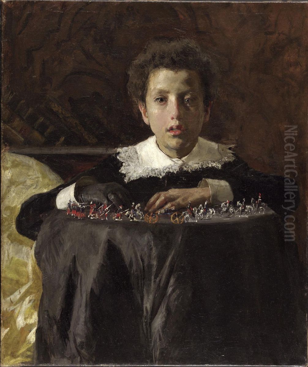 Boy with Toy Soldiers Oil Painting by Antonio Mancini