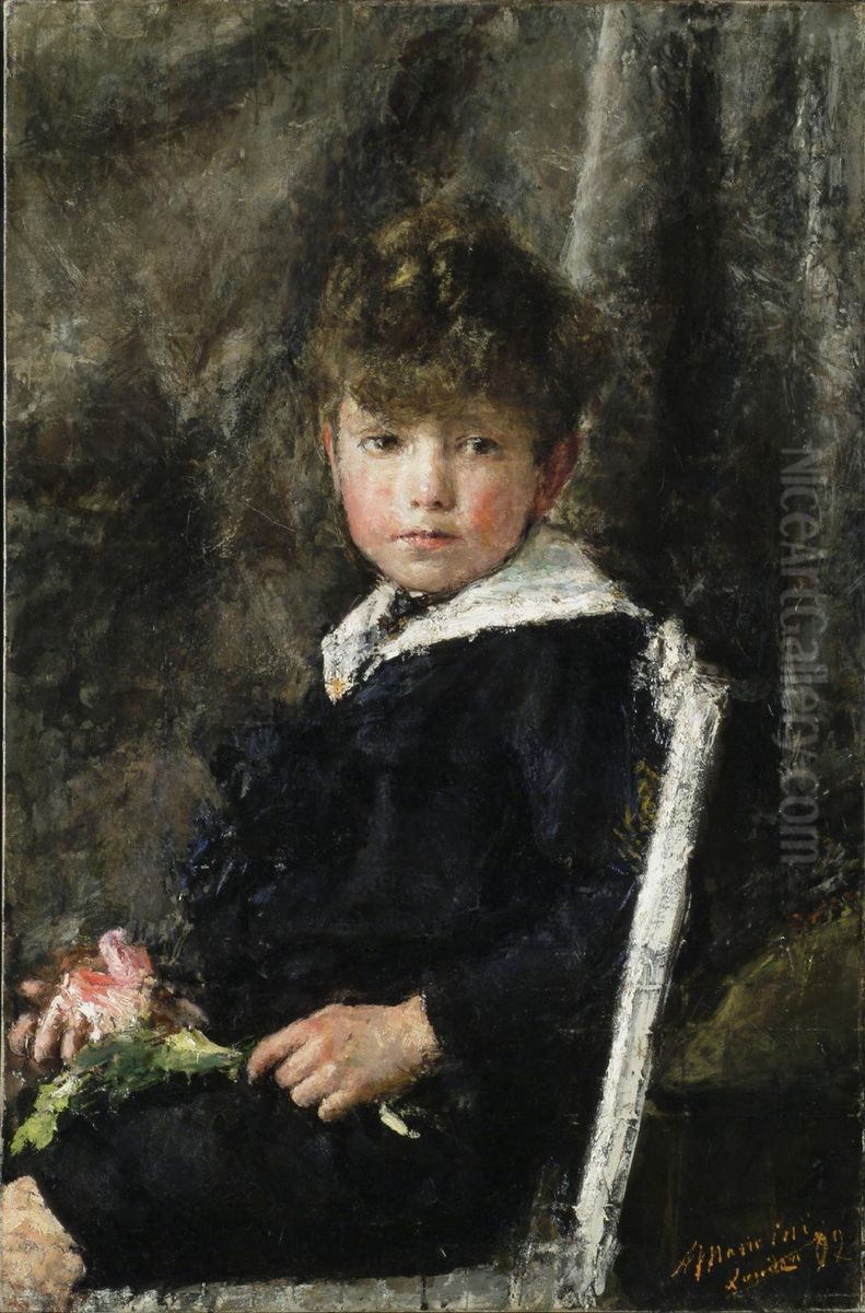 Seated Boy Oil Painting by Antonio Mancini