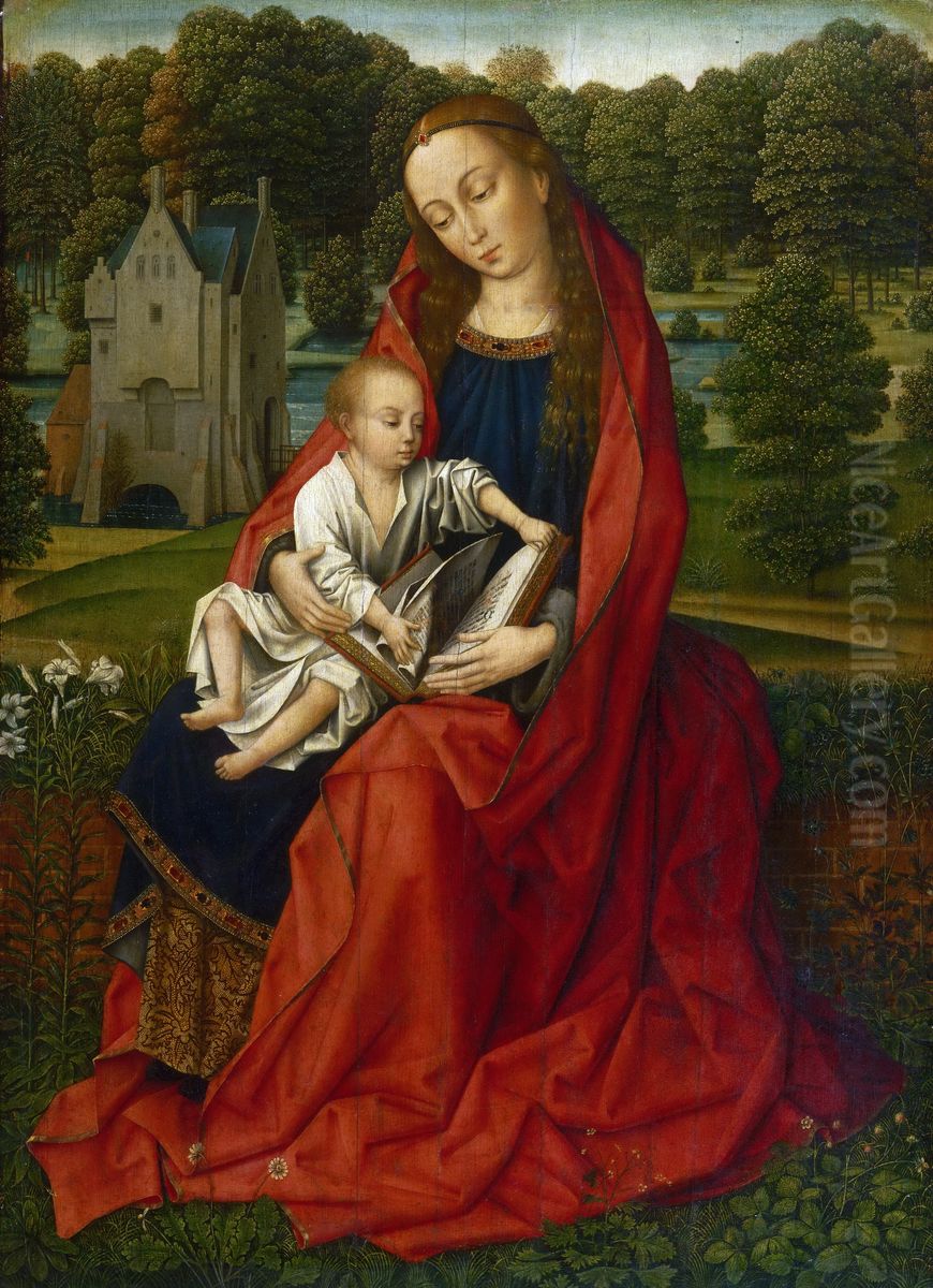 Virgin and Child in a Landscape Oil Painting by Master of the Embroidered Foliage