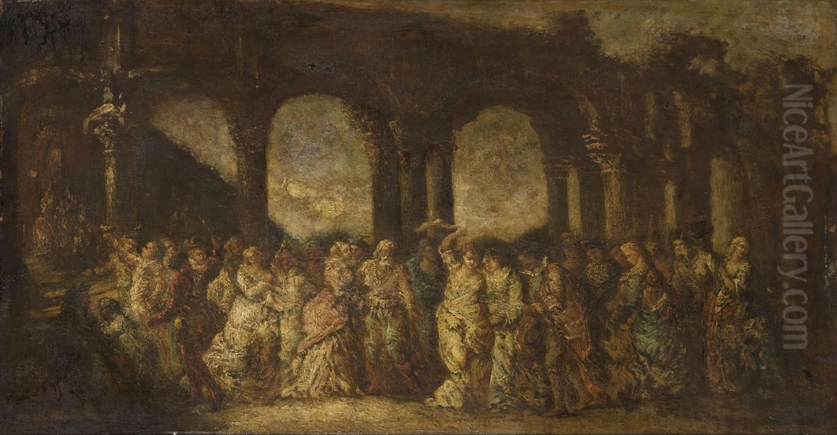 Masque Oil Painting by Adolphe Joseph Thomas Monticelli