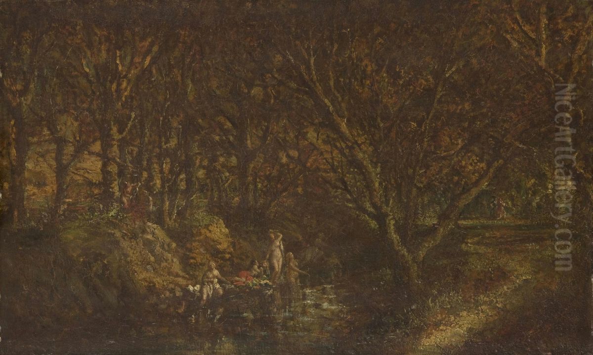Nymphs Bathing Oil Painting by Adolphe Joseph Thomas Monticelli
