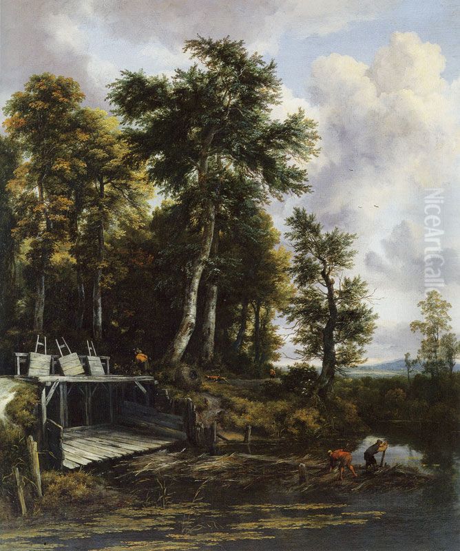 Landscape with Sluice Gate Oil Painting by Jacob Van Ruisdael