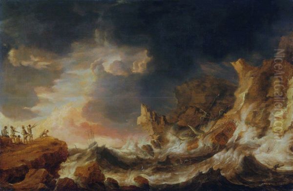 Shipwreck on a Rocky Coast Oil Painting by Bonaventura Peeters the Elder