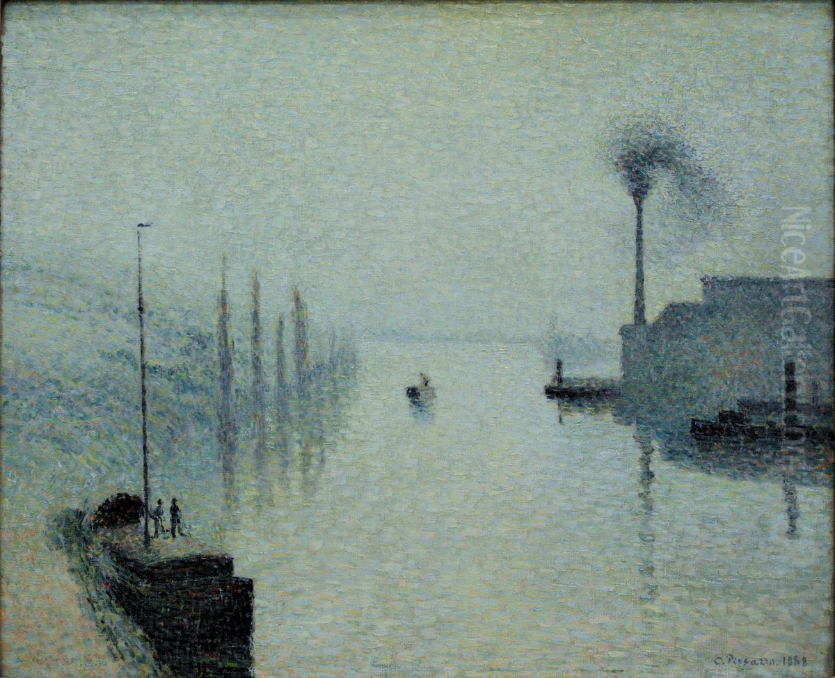 La Seine a Rouen, l'ile Lacroix, effet de brouillard Oil Painting by Camille Pissarro