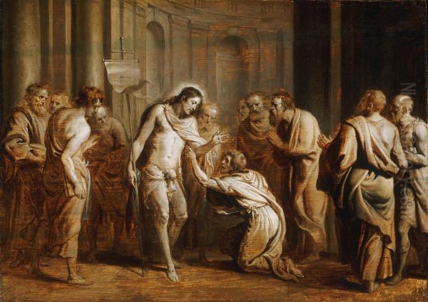 Saint Thomas Touching Christ's Wounds Oil Painting by Erasmus Quellinus II