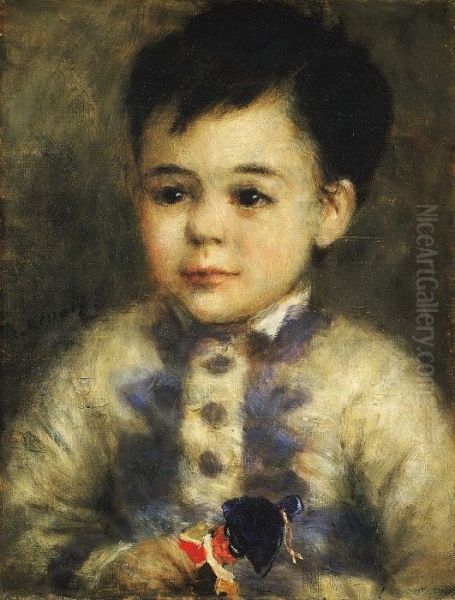 Boy with a Toy Soldier (Portrait of Jean de La Pommeraye) Oil Painting by Pierre Auguste Renoir