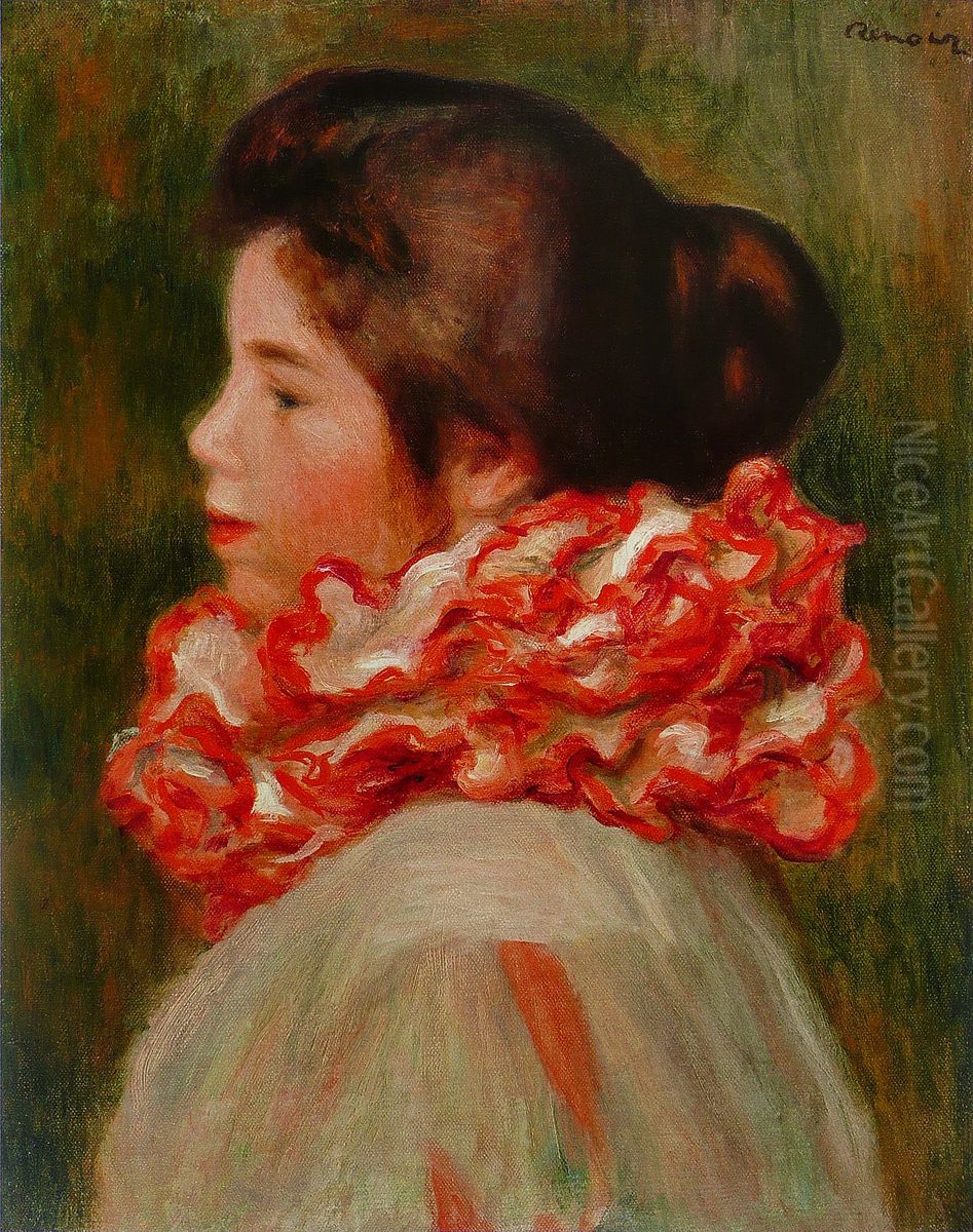 Femme a la collerette rouge Oil Painting by Pierre Auguste Renoir