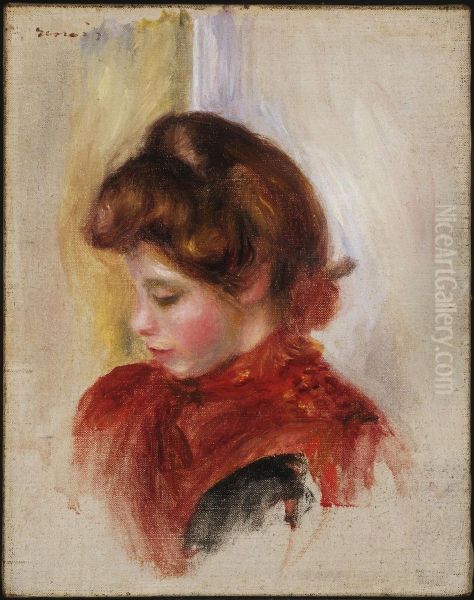 Girl in a Red Scarf Oil Painting by Pierre-Auguste Renoir