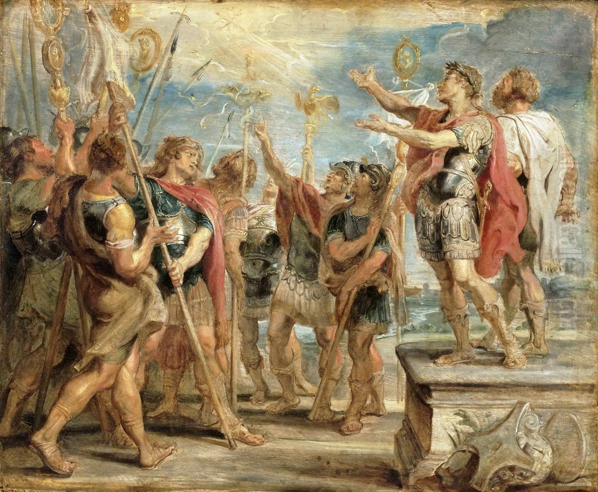 Christ's emblem appears to Constantine Oil Painting by (studio of) Rubens, Peter Paul