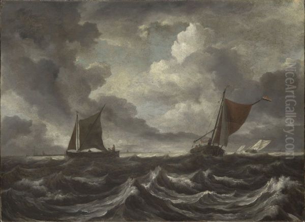 Boats on a Stormy Sea Oil Painting by Jacob Van Ruisdael