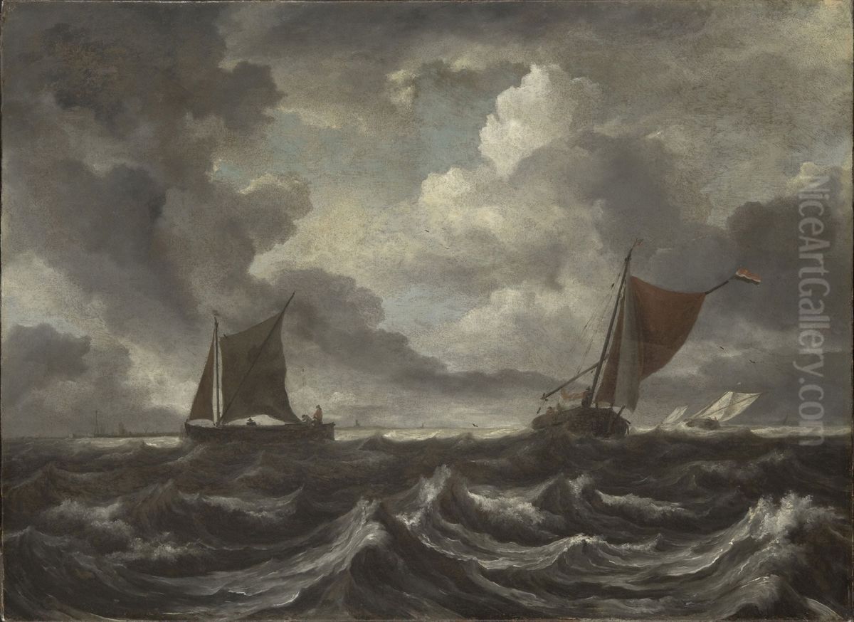 Zeilschepen op zee Oil Painting by Jacob Van Ruisdael