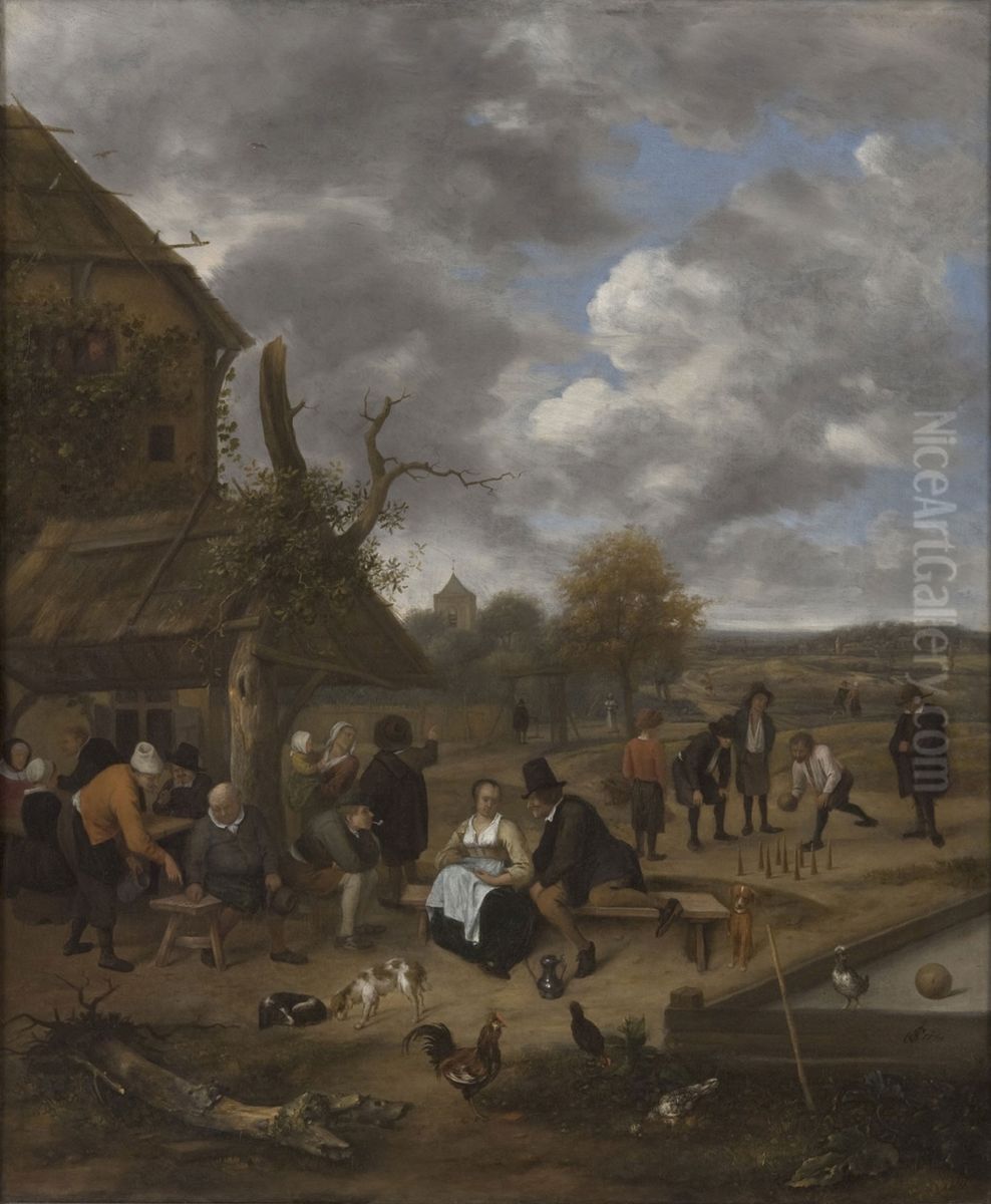 Landscape with an inn and men playing skittles Oil Painting by Jan Steen Landscape with an inn and men playing skittles Oil Painting by Jan Steen