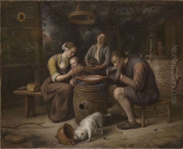 Family in prayer before a meal Oil Painting by Jan Steen