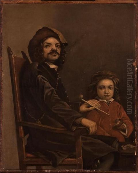 Portrait of a Seated Man with a Boy Oil Painting by Michiel Sweerts