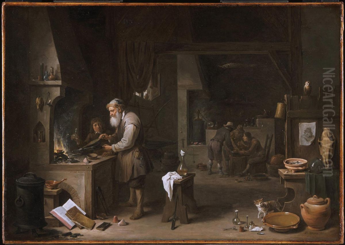 De alchemist in zijn werkplaats Oil Painting by David Teniers the Younger