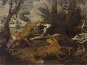 Wolfhounds and Two Foxes