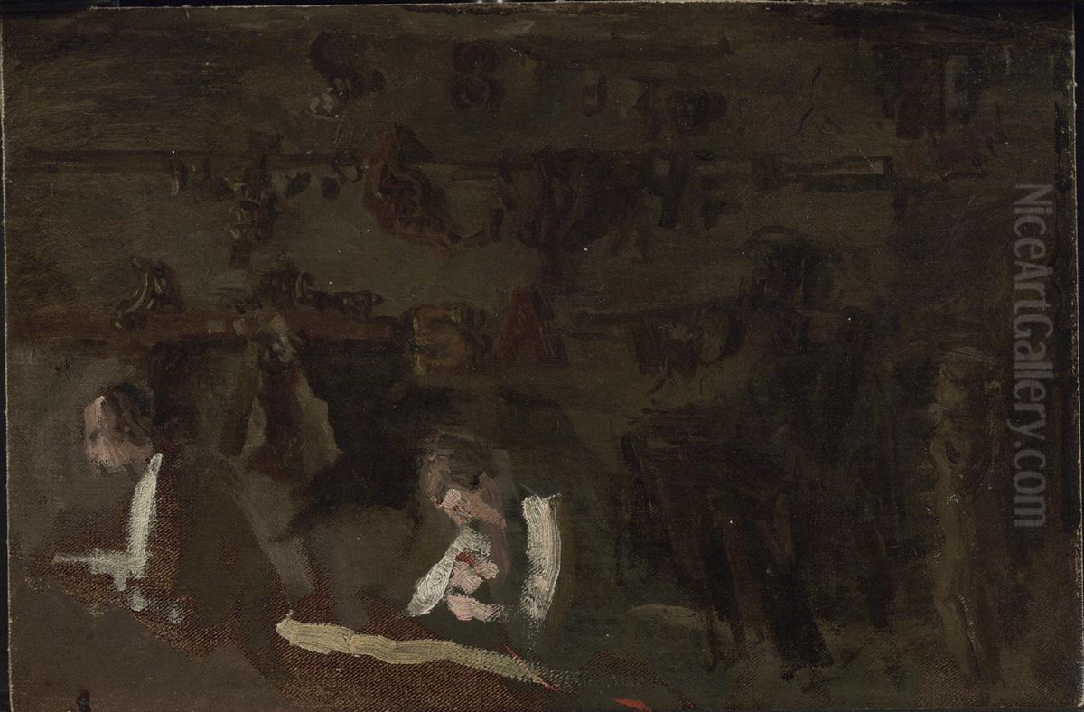 Interior of a Woodcarver's Shop (Sketch for William Rush Carving His Allegorical Figure of the Schuylkill River) Oil Painting by Thomas Cowperthwait Eakins