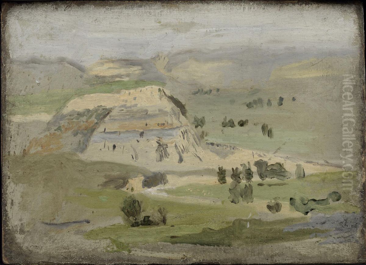Landscape (Sketch for Cowboys in the Bad Lands) Oil Painting by Thomas Cowperthwait Eakins