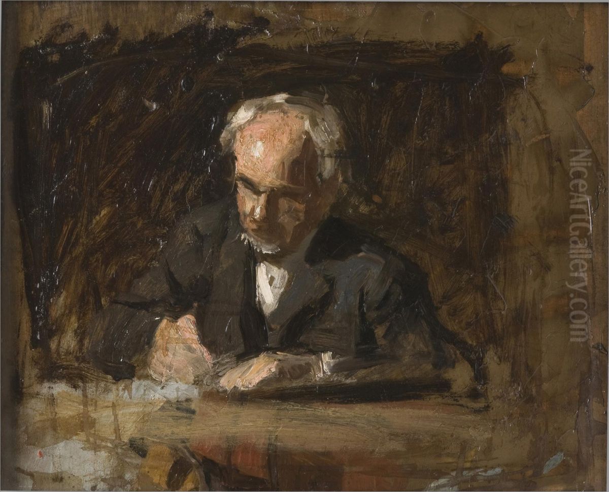 Portrait of Benjamin Eakins (Sketch for The Writing Master) Oil Painting by Thomas Cowperthwait Eakins