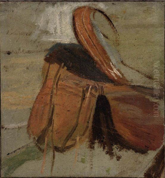 Saddle (Sketch for Cowboys in the Bad Lands) Oil Painting by Thomas Cowperthwait Eakins