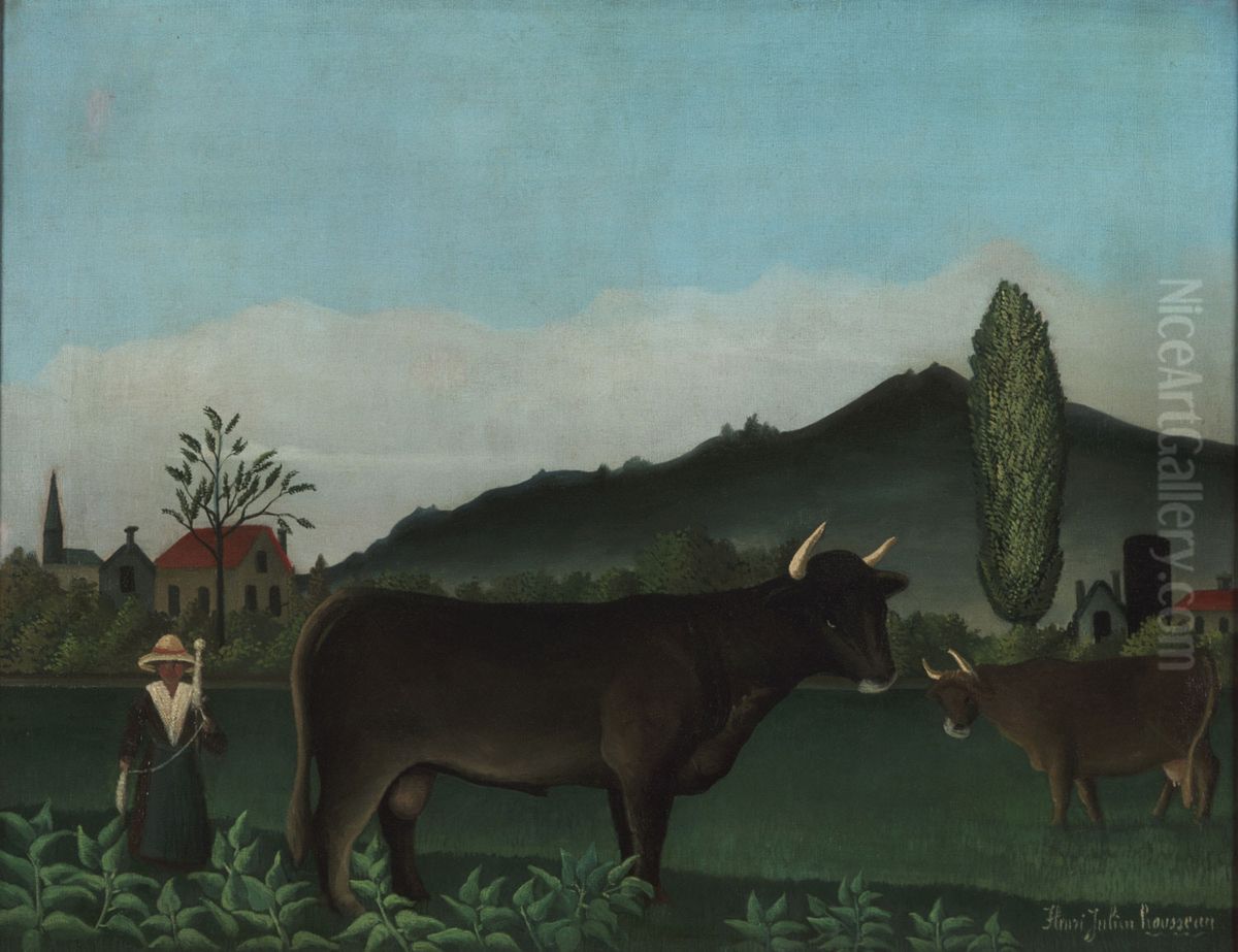Landscape with Cattle Oil Painting by Henri Julien Rousseau