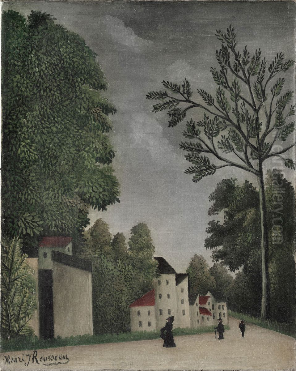 Village Street Oil Painting by Henri Julien Rousseau
