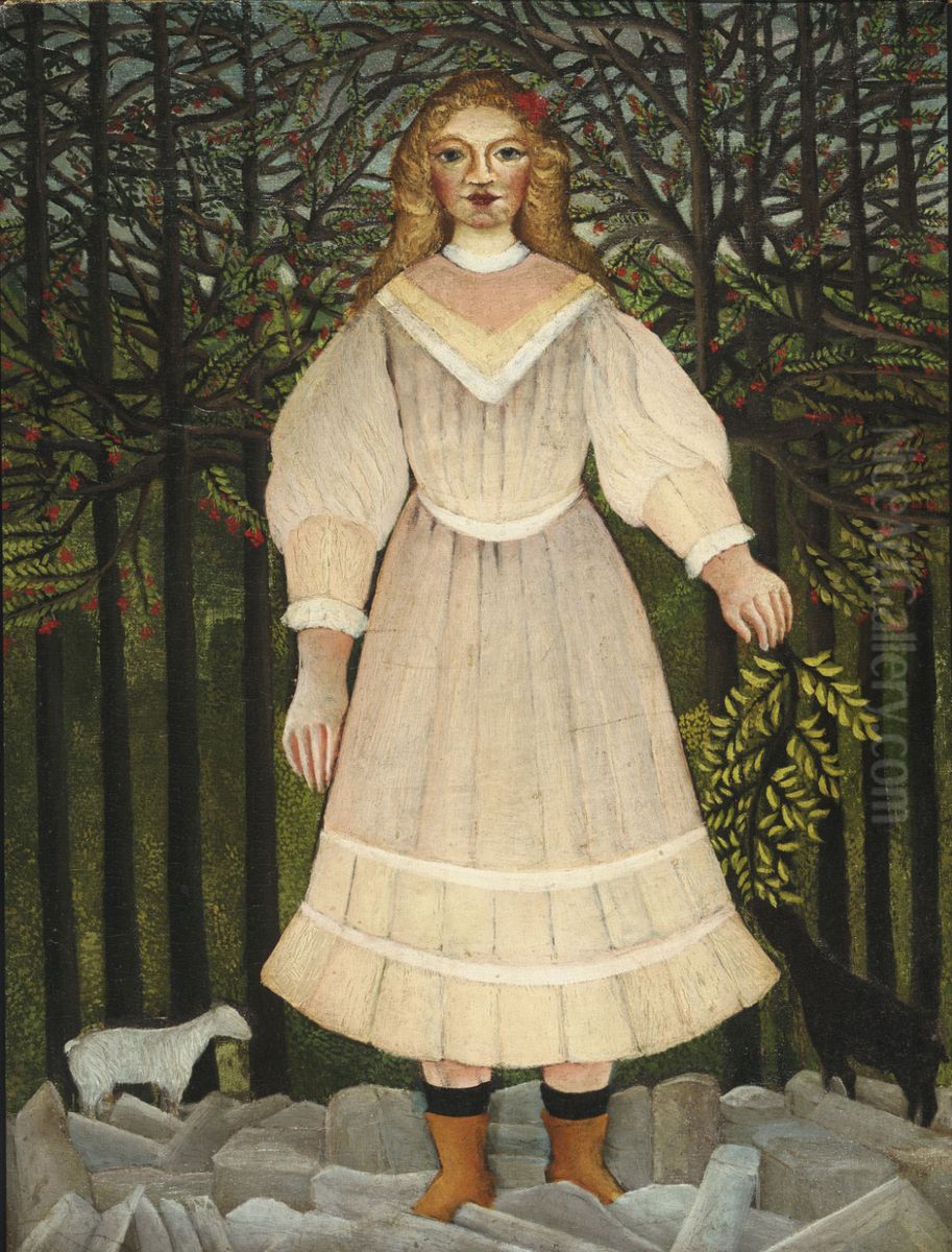 Young Girl in Pink Oil Painting by Henri Julien Rousseau