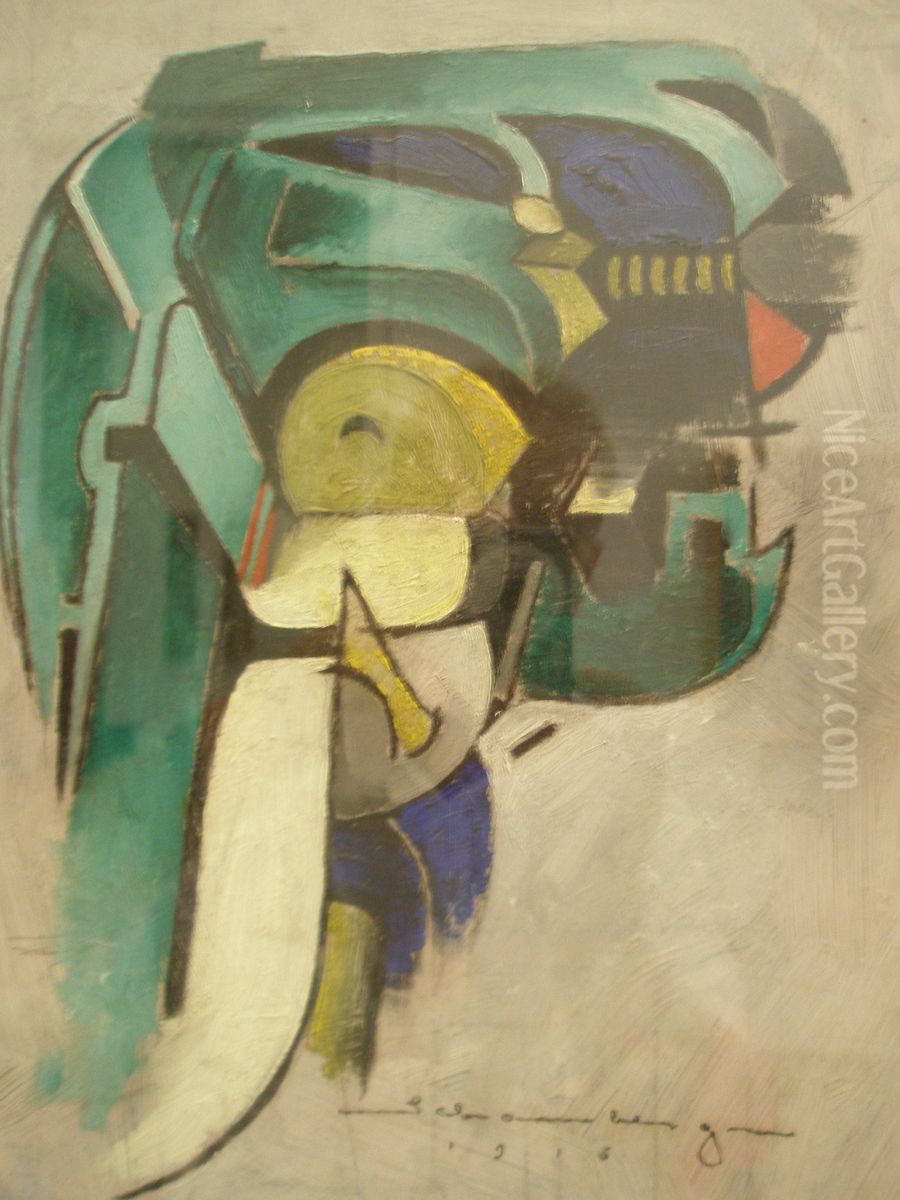 Painting IV (Mechanical Abstraction) Oil Painting by Morton Livingston Schamberg