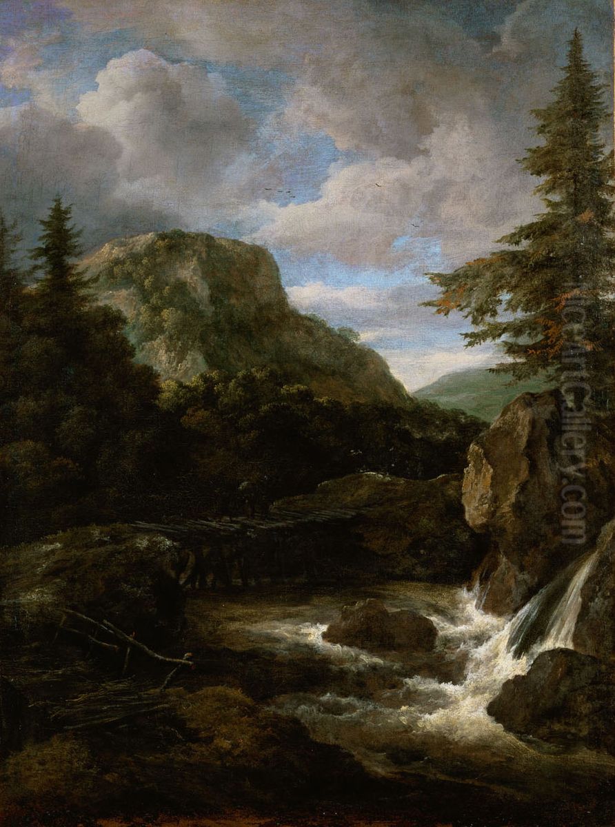 Berglandschaft mit Wasserfall Oil Painting by Jacob Van Ruisdael