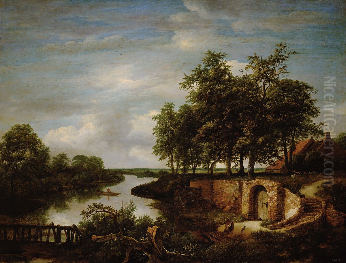 Flusslandschaft mit Kellereingang Oil Painting by Jacob Van Ruisdael