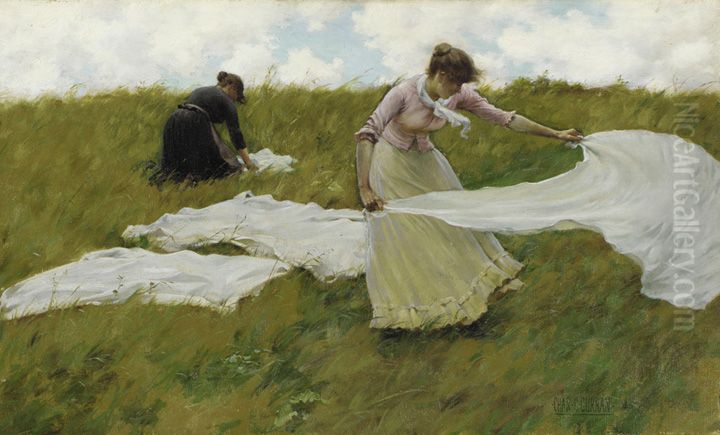 A Breezy Day Oil Painting by Charles Curran