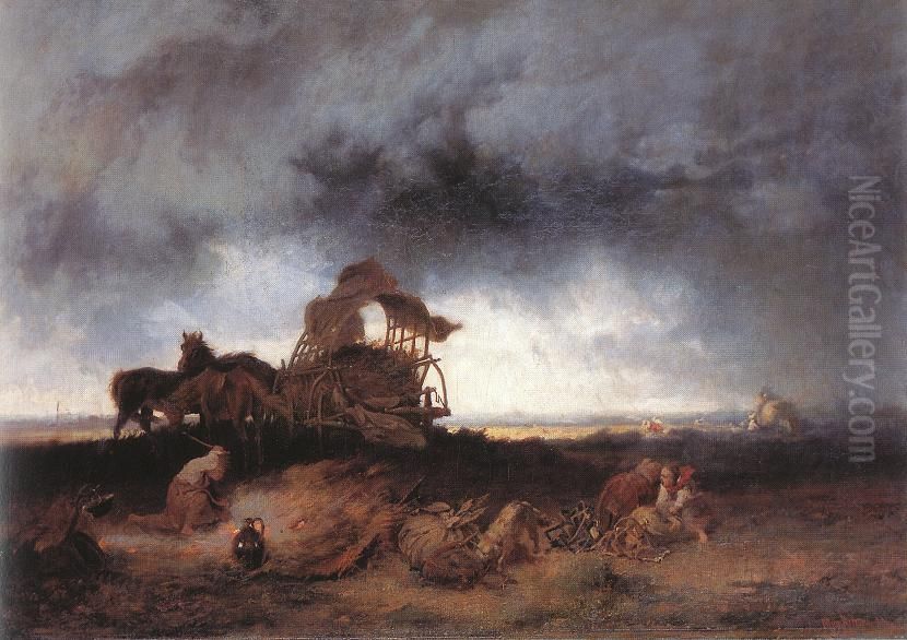Storm at the Puszta Oil Painting by Mihaly Munkacsy